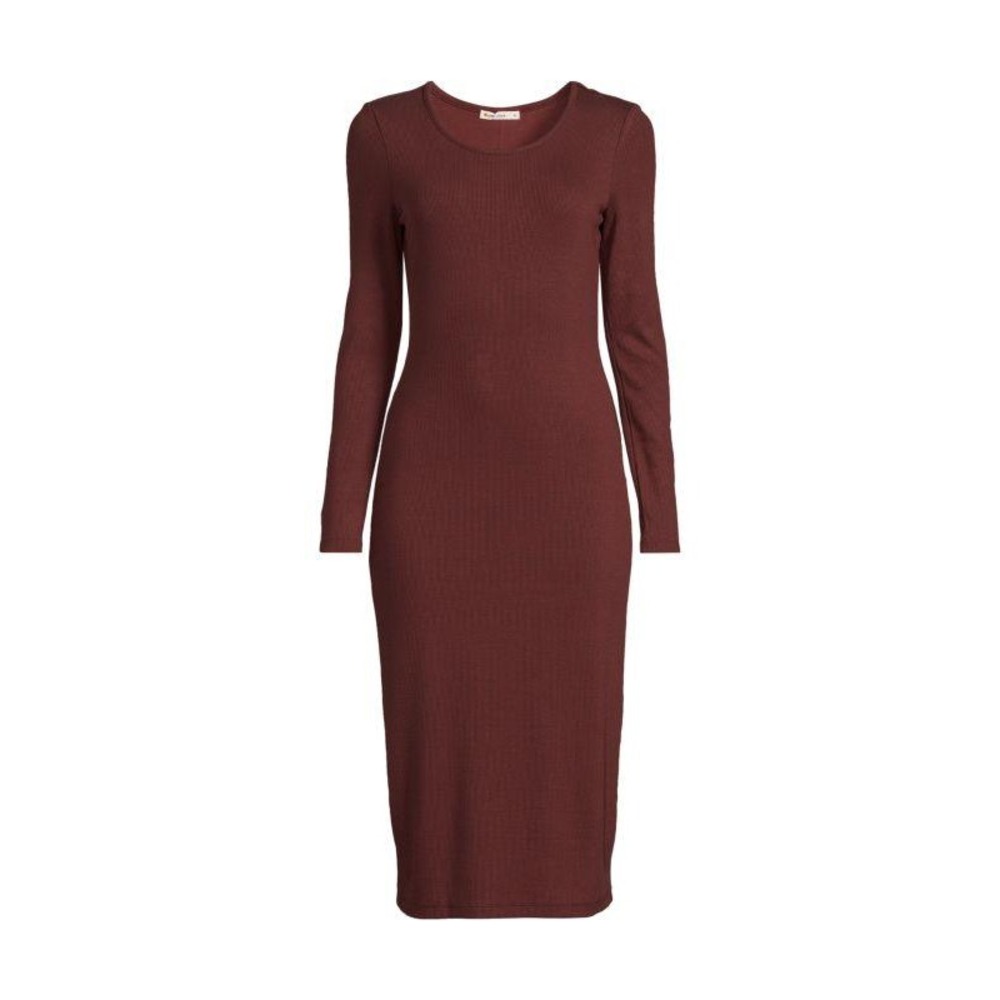 $108 L‎ MARINE LAYER Lexi Midi Sheath dress Long Sleeve Chocolate Brown Tencel L